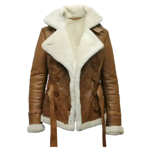 Womens Brown Aviator Shearling Leather Jacket