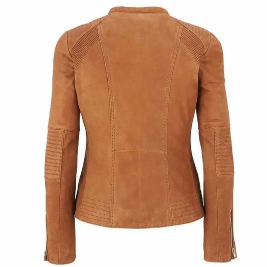 Women’s Brown Suede Slim Fit Leather Fashion Jacket