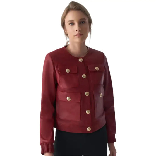 Women’s Burgundy Studded Leather Jacket