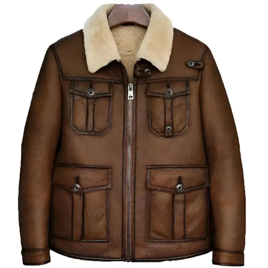 Mens Dark Brown B3 Shearling Bomber Jacket