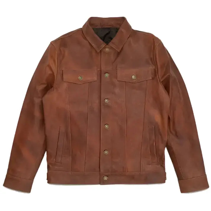 Men’s Brown Goatskin Leather Trucker Jacket