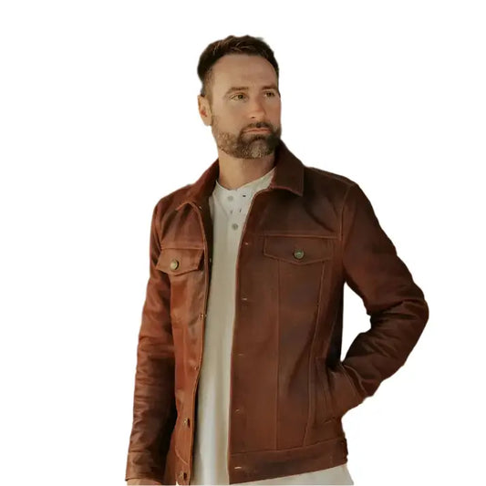 Men’s Brown Goatskin Leather Trucker Jacket
