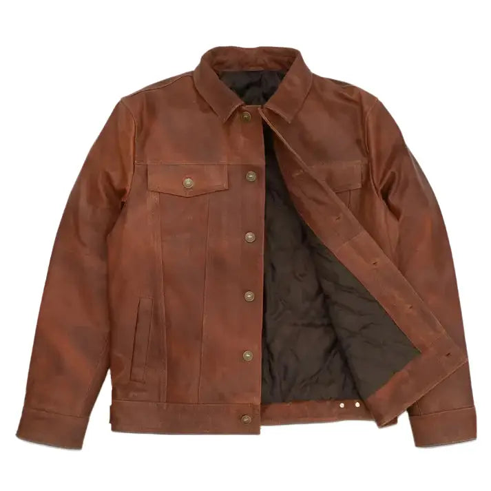 Men’s Brown Goatskin Leather Trucker Jacket