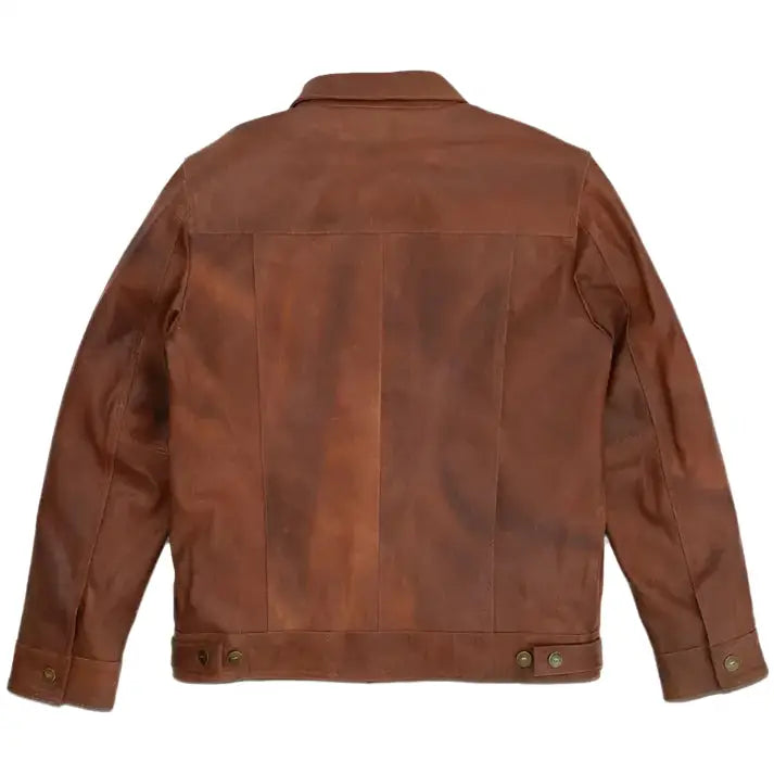 Men’s Brown Goatskin Leather Trucker Jacket