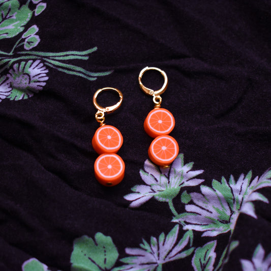 Orange fruit huggie drop earrings | by Ifemi Jewels