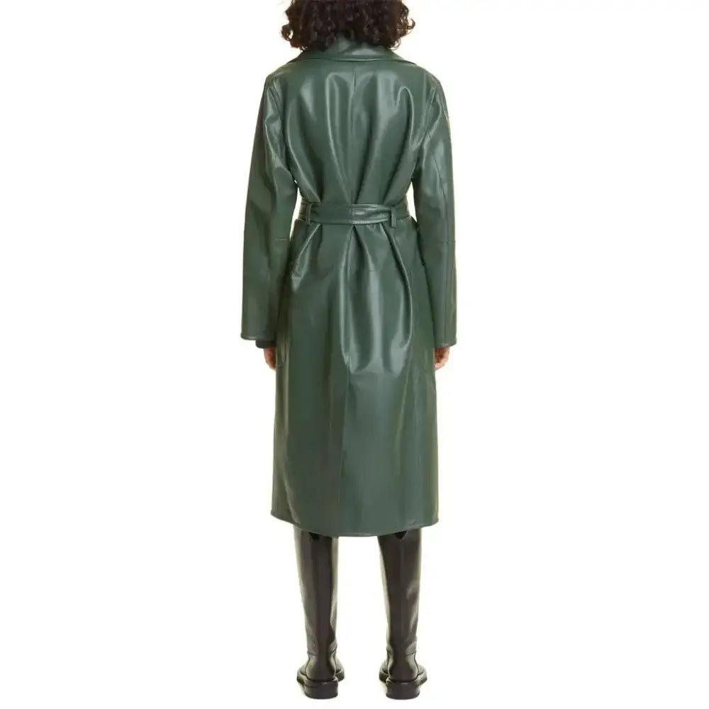 Cooper Allan Women's Elegant Green Wrap Leather Coat