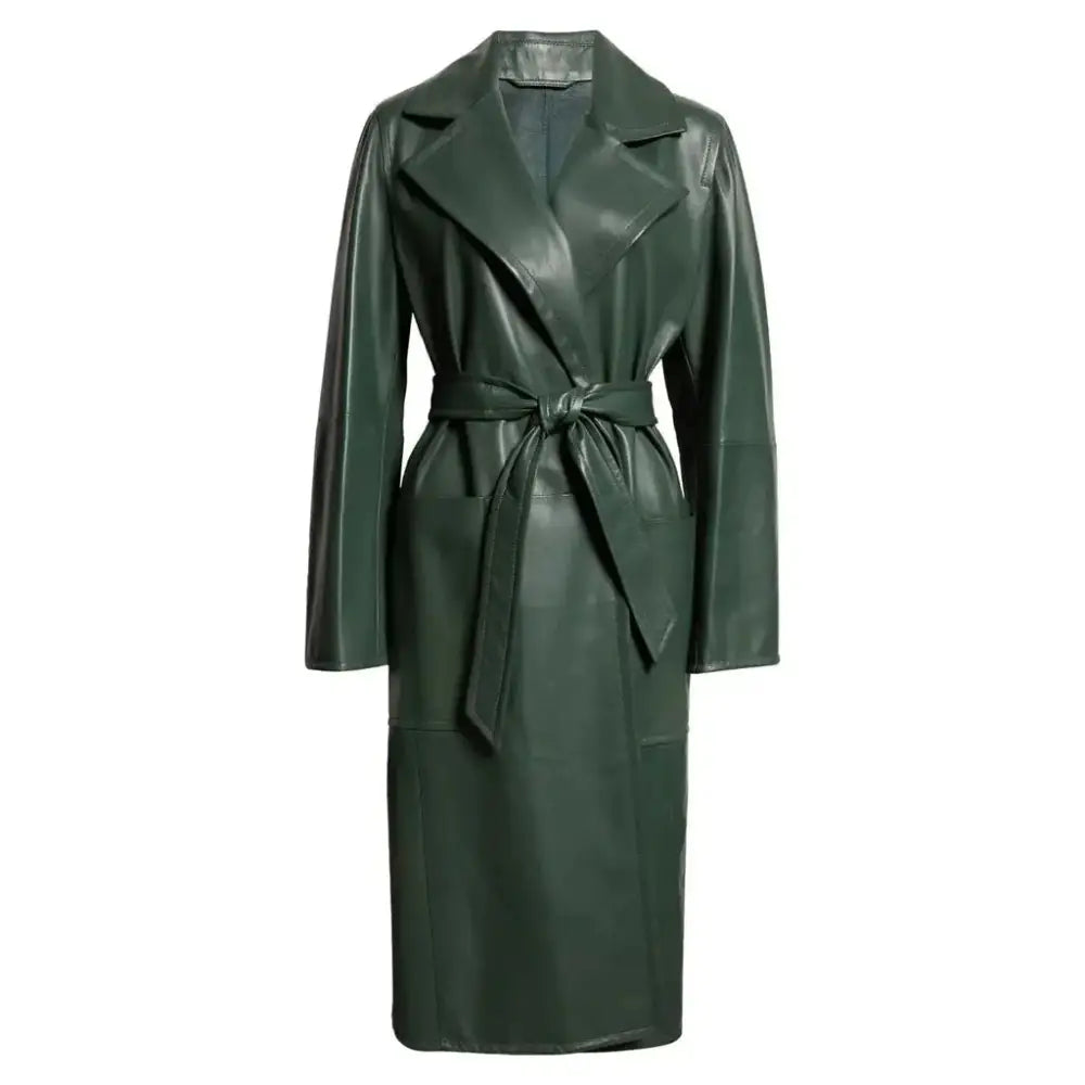 Cooper Allan Women's Elegant Green Wrap Leather Coat