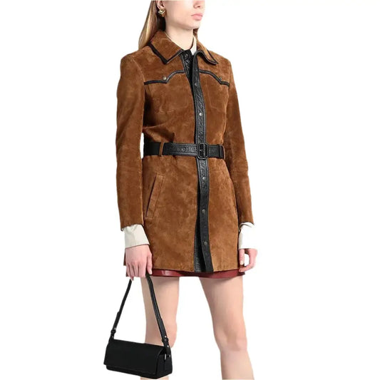 Women’s Tan Brown Suede Leather Coat-0