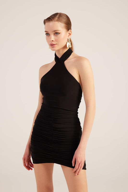 Rachel Black Halter Neck Mini Dress-0