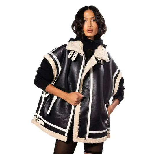 Women's Black Oversized Shearling Utility Vest-0