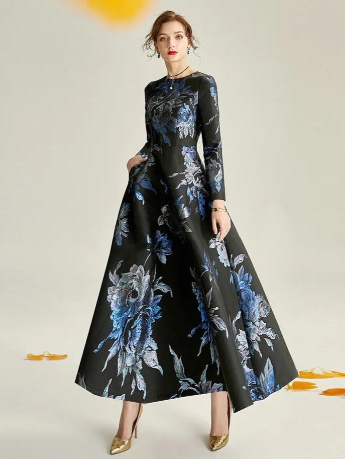 Cooper Allan The dark blue jacquard formal mum dress