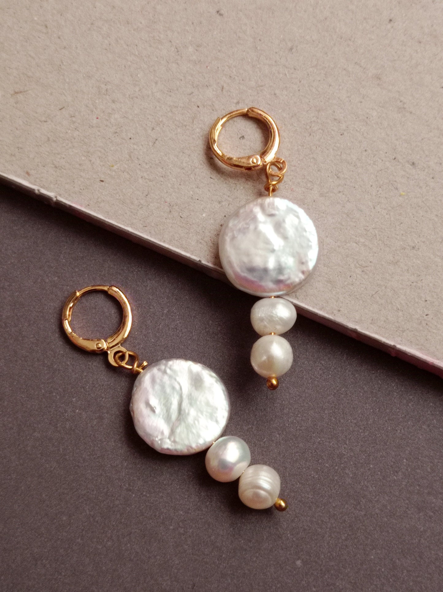 Bold White Pearl Drop Huggie Earrings | by Ifemi Jewels