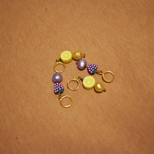 Gold freshwater pearl with lemon huggie earrings| by Ifemi Jewels
