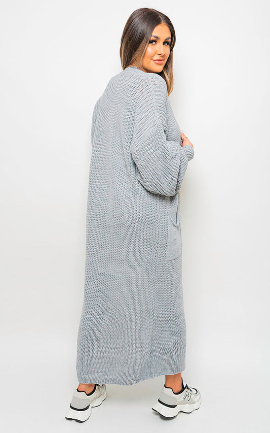 Moda Chunky Knitted Balloon Sleeve Long Maxi Cardigan