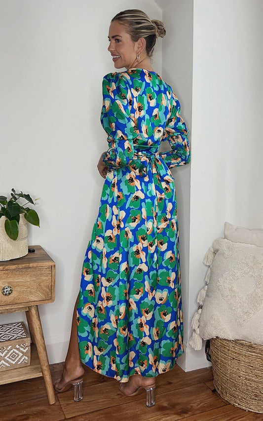 Moda Wrap Front Printed Midi Dress