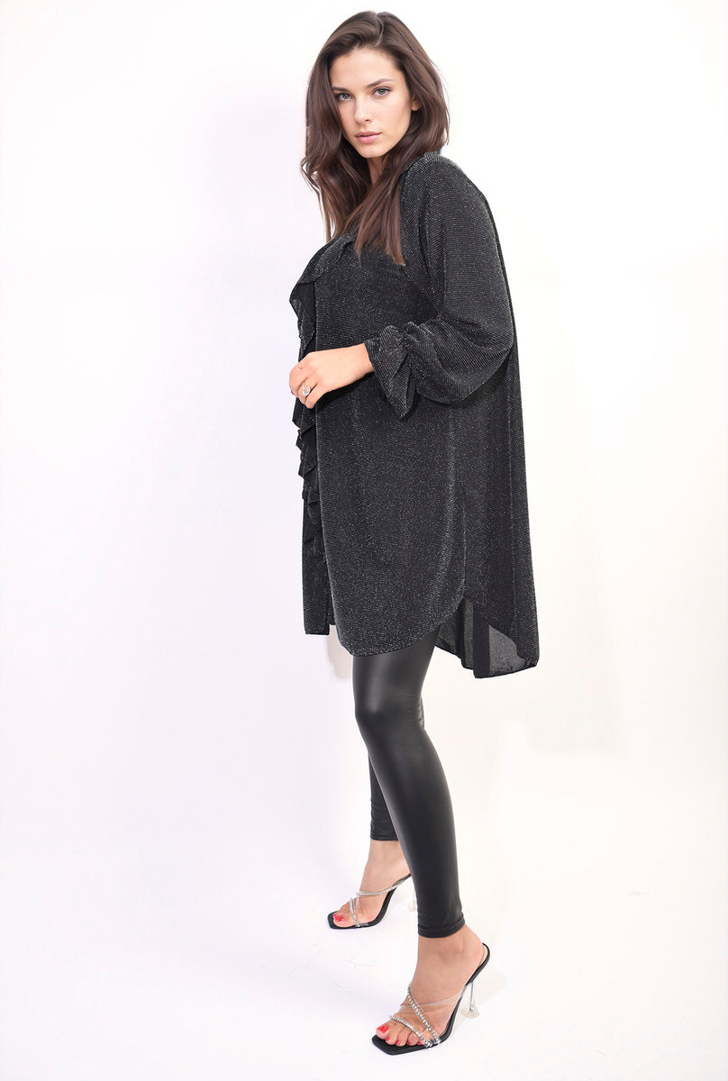 Moda Oversized Satin Ruffle Shirt Dress