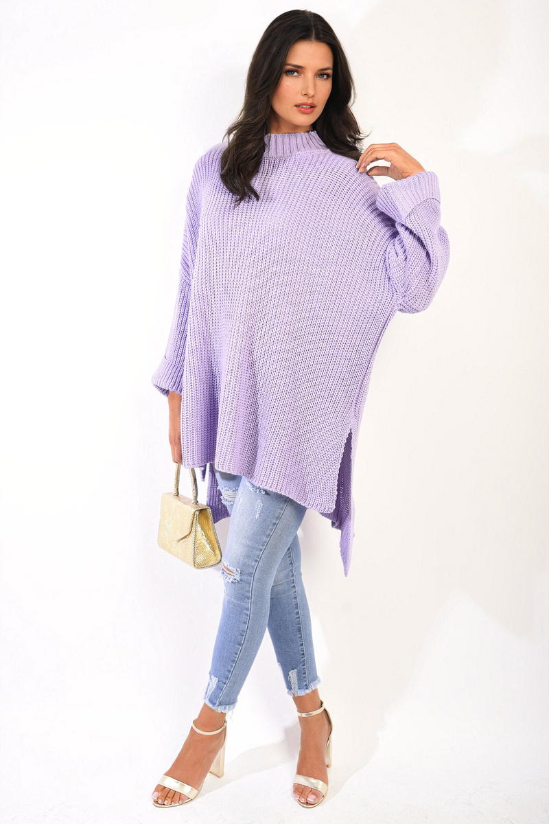 Moda High Neck Oversized Long Sleeve Knitted Jumper