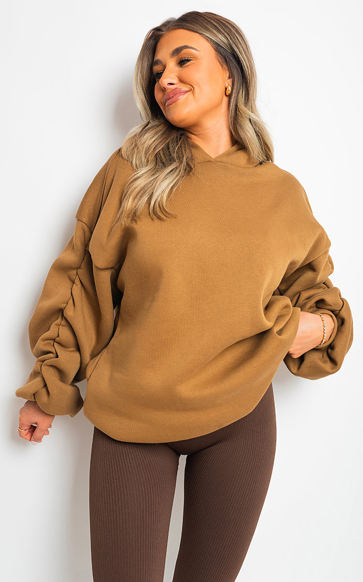 Moda Fall Winter Oversized Ruched Sleeves Hoodie