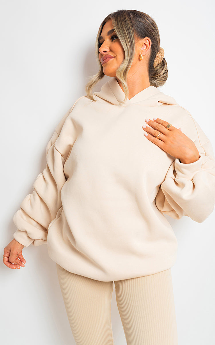 Moda Fall Winter Oversized Ruched Sleeves Hoodie
