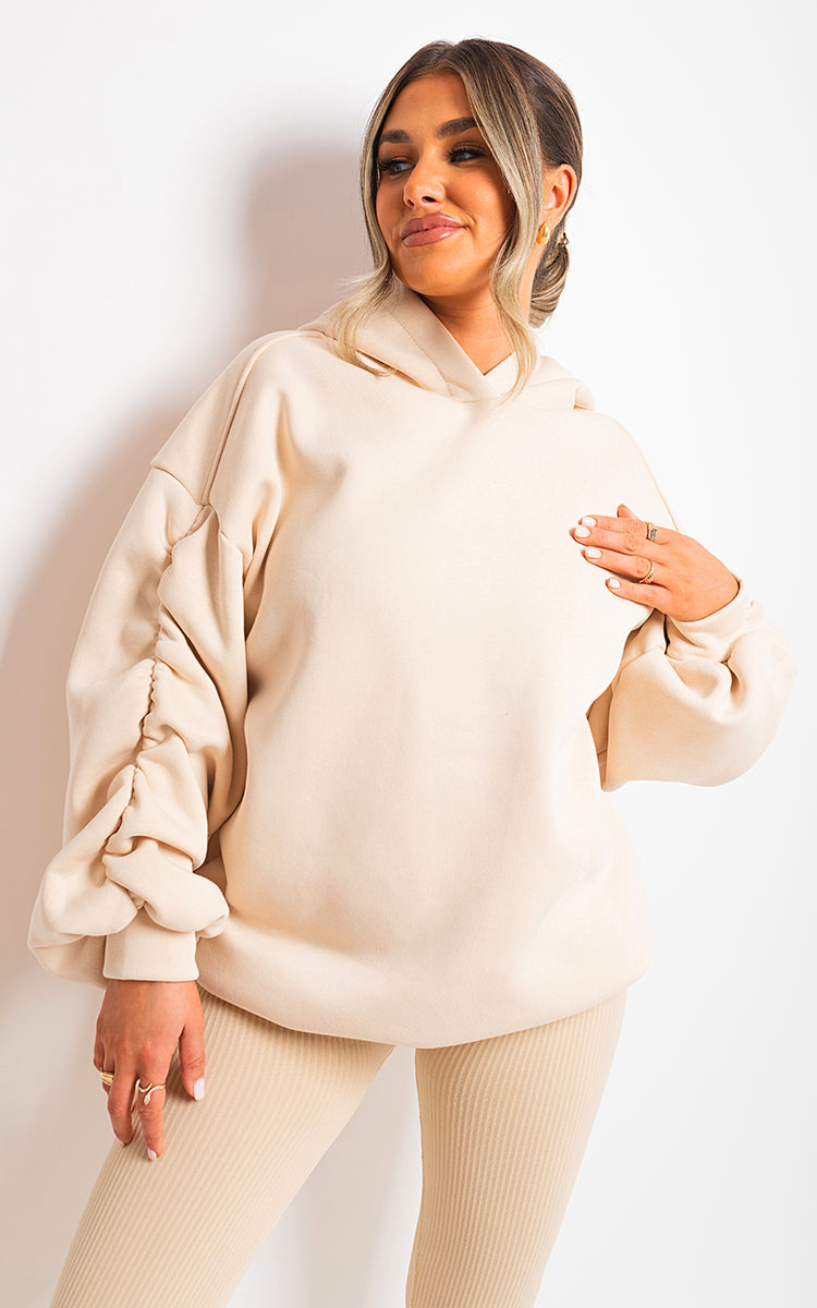 Moda Fall Winter Oversized Ruched Sleeves Hoodie