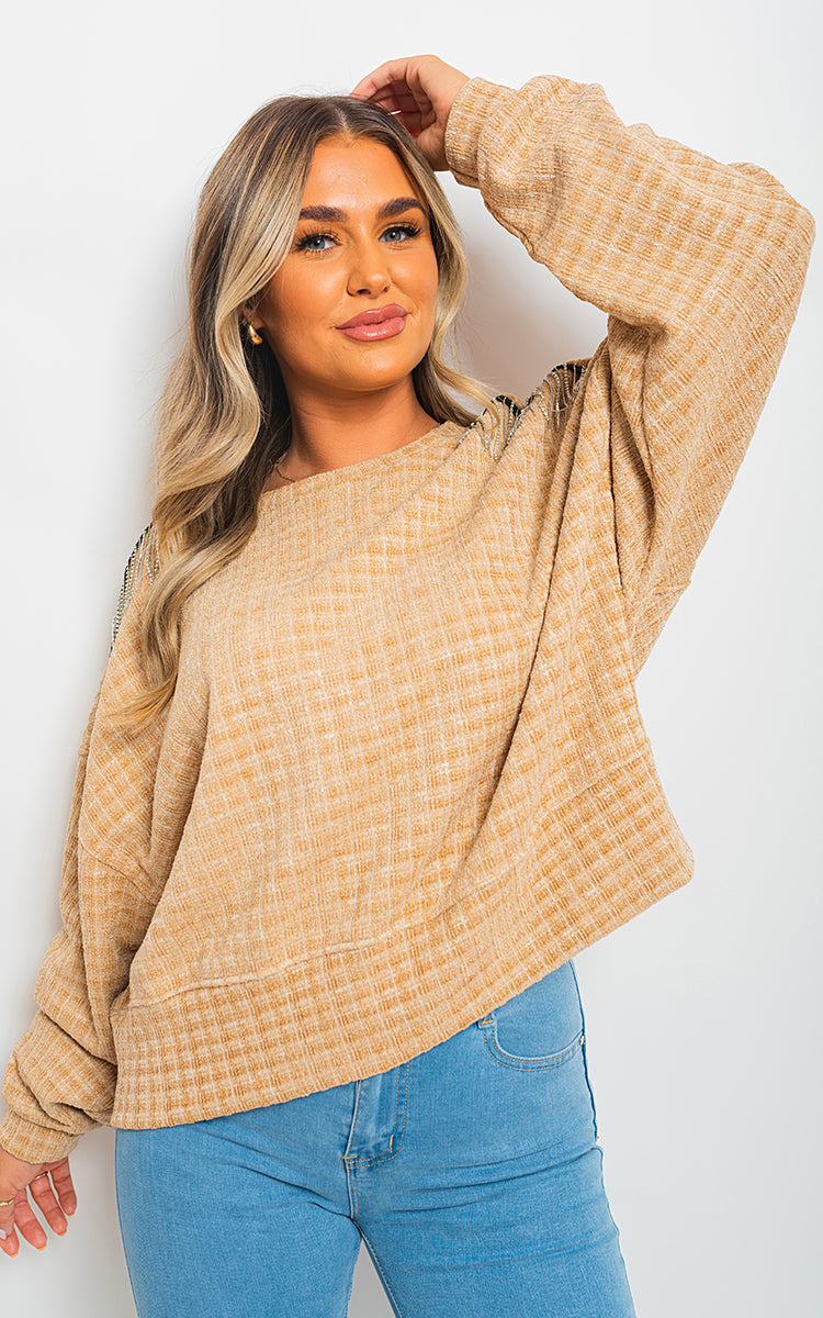 Moda Long Sleeve Knitted Jumper with Tassel Detail