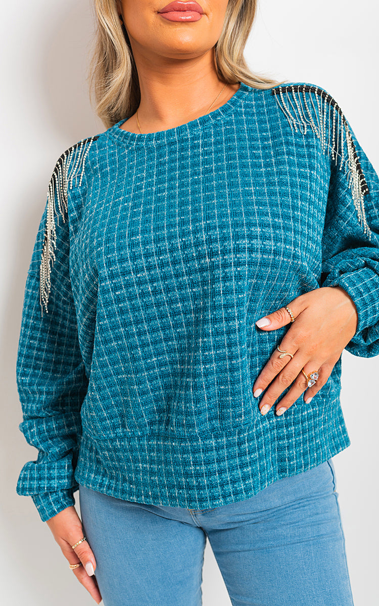 Moda Long Sleeve Knitted Jumper with Tassel Detail