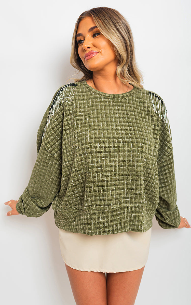 Moda Long Sleeve Knitted Jumper with Tassel Detail