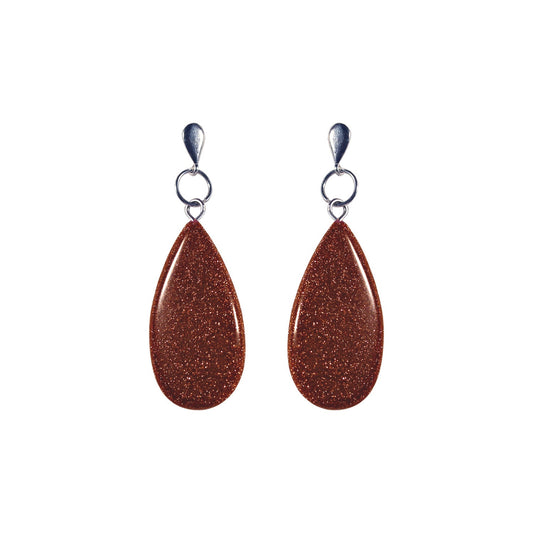 Brown Goldstone Teardrop Earrings, Brown Goldstone Sterling Silver Earrings, Gemstone Stud Earrings | by nlanlaVictory