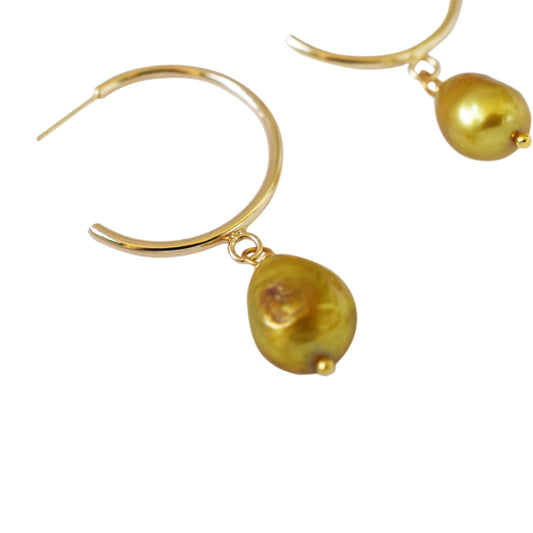 Gold freshwater pearl hoop earrings | by Ifemi Jewels