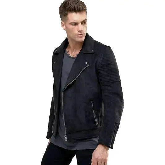 Men’s Black Pure Suede Leather Motorcycle Jacket-0