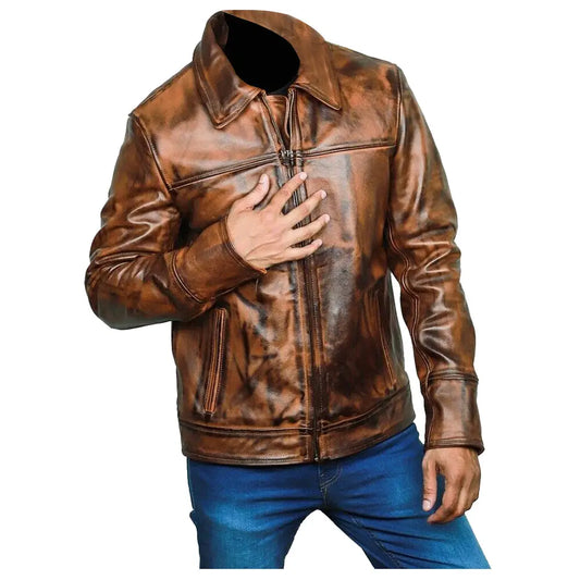 Men's Waxed Leather Fashion Jacket-0