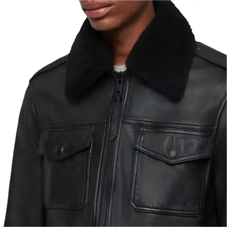 Men’s Black Leather Air Force Bomber Jacket