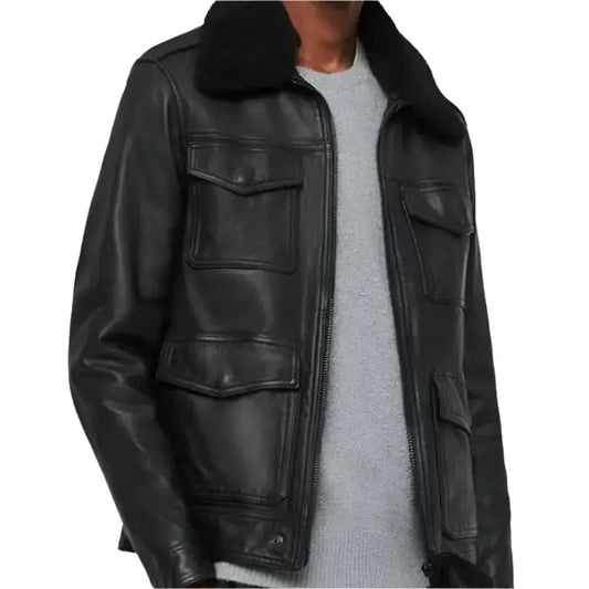 Men’s Black Leather Air Force Bomber Jacket