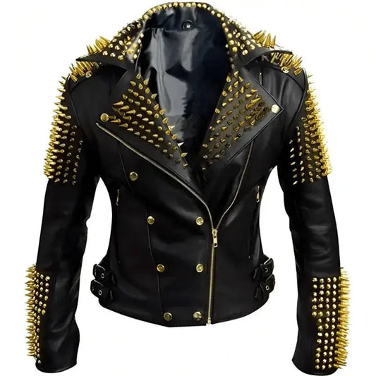 Mens Studded Leather Biker Jacket-0