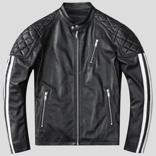 Men’s Black Quilted Leather Motorcycle Jacket-0