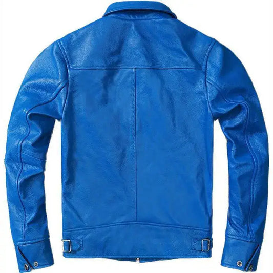 Men's Blue Trucker Style Motorcycle Cafe Racer Jacket
