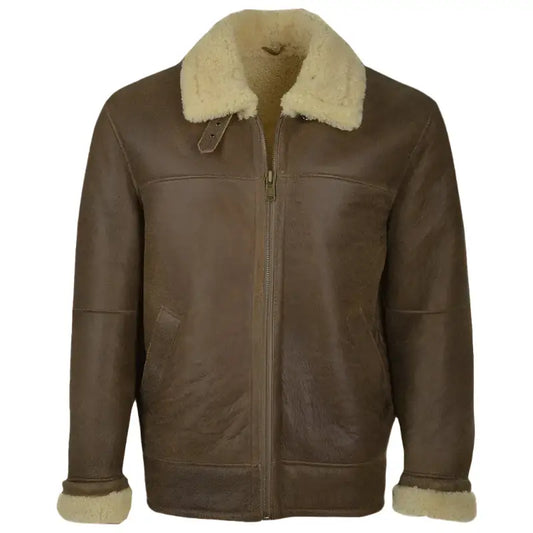 Mens Brown Aviator Shearling Leather Jacket-0