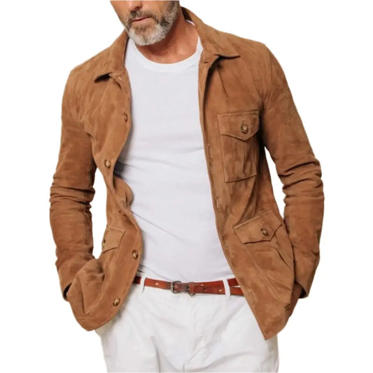 Mens Brown Suede Field Jacket-0
