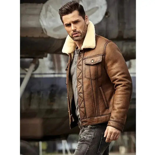 Mens Brown RAF B3 Shearling Leather Jacket
