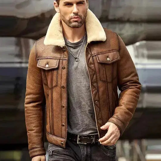 Mens Brown RAF B3 Shearling Leather Jacket