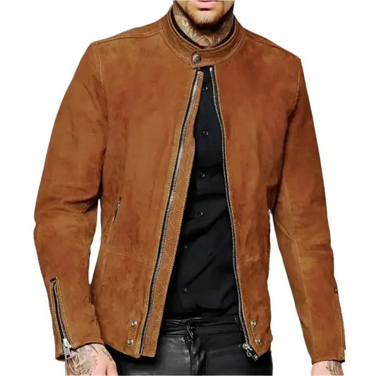 Mens Brown Suede Biker Jacket-0