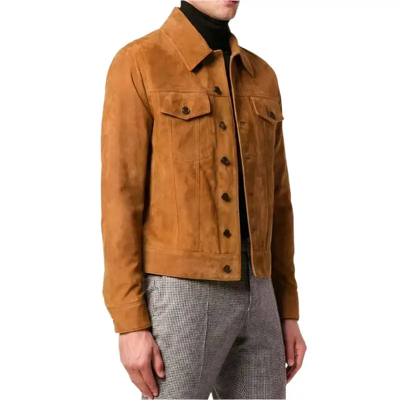 Cooper Allan Men’s Brown Suede Leather Trucker Jacket