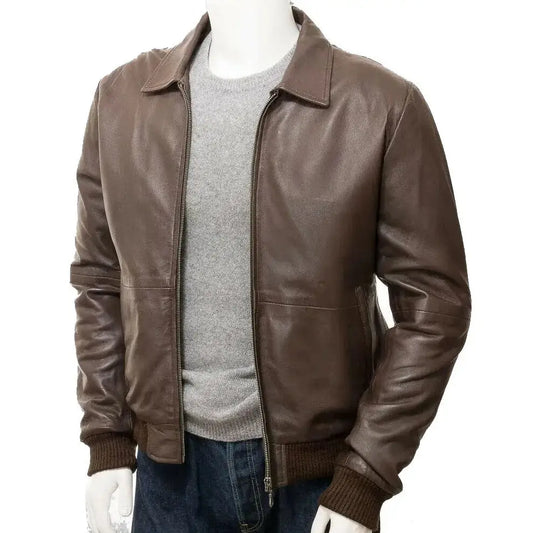 Mens Lambskin Leather Bomber Jacket-0