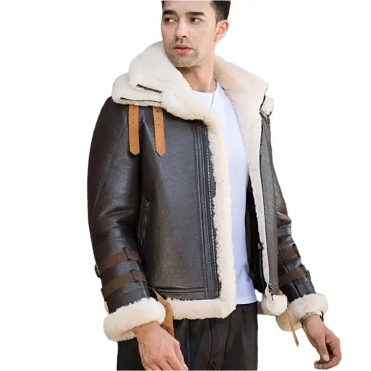 Mens Dark Brown Leather Aviator Jacket-0