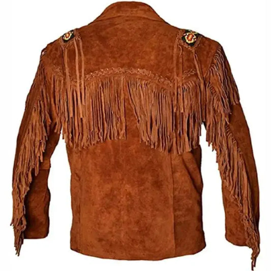 Men's Tan Suede Western Fringe Leather Jacket