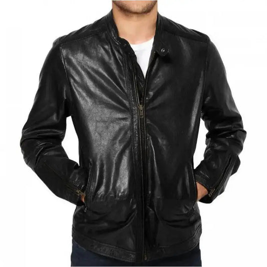 Men's Genuine Lambskin Black Short Leather Jacket-0