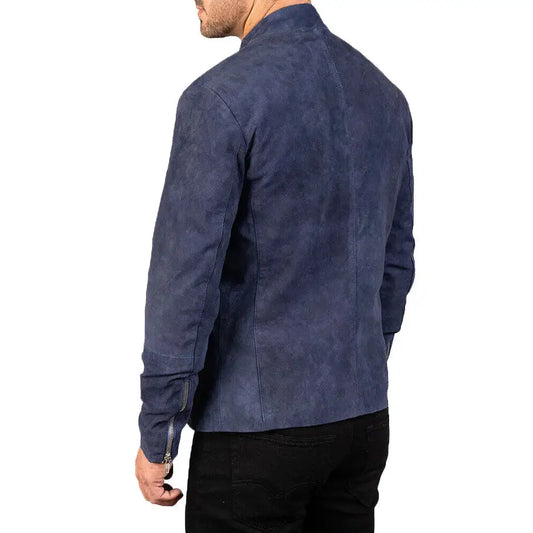 Men's Navy Blue Suede Biker Jacket