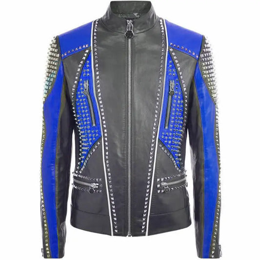 Men's Plein Two-Tone Genuine Leather Jacket