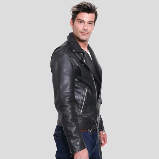 Men’s Premium Buffalo Leather Motorcycle Jacket – Winter Biker Brando