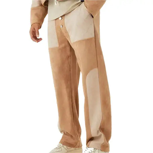 Men’s Quilted Panel Suede Leather Pants-0